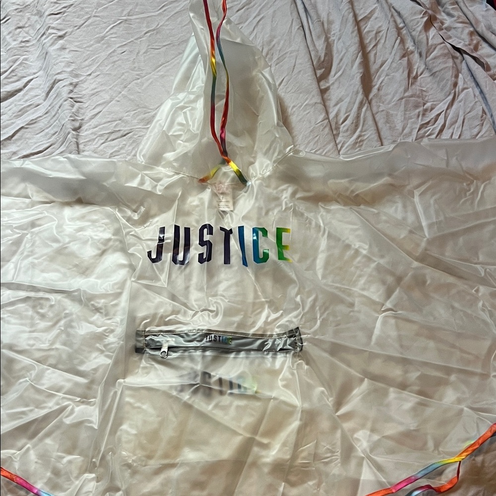 Justice Clear Hooded Rain Poncho with Rainbow Accents
